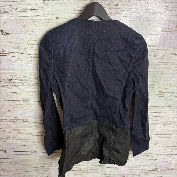 7 For All Mankind Black Blazer blue denim jean lamb leather size xs - Picture 6 of 7